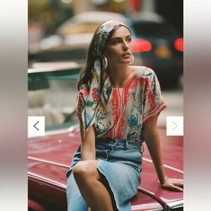 New Anthropologie Maeve Romina Scarf Printed Floral Crepe White Too Blouse M